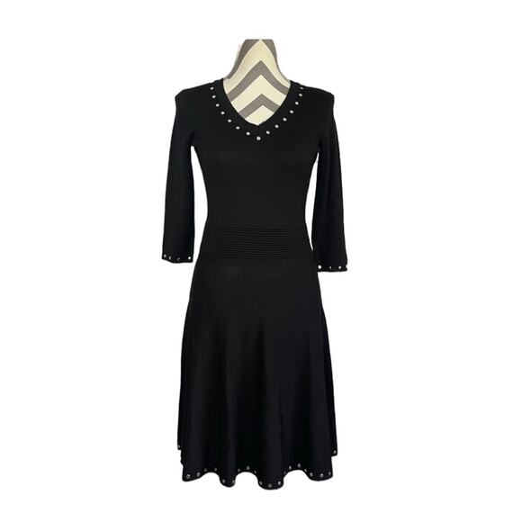 Just...Taylor Dresses & Skirts - Just Taylor Women’s Black Sweater Knit Pullover Dress Fit Flare Studded Small